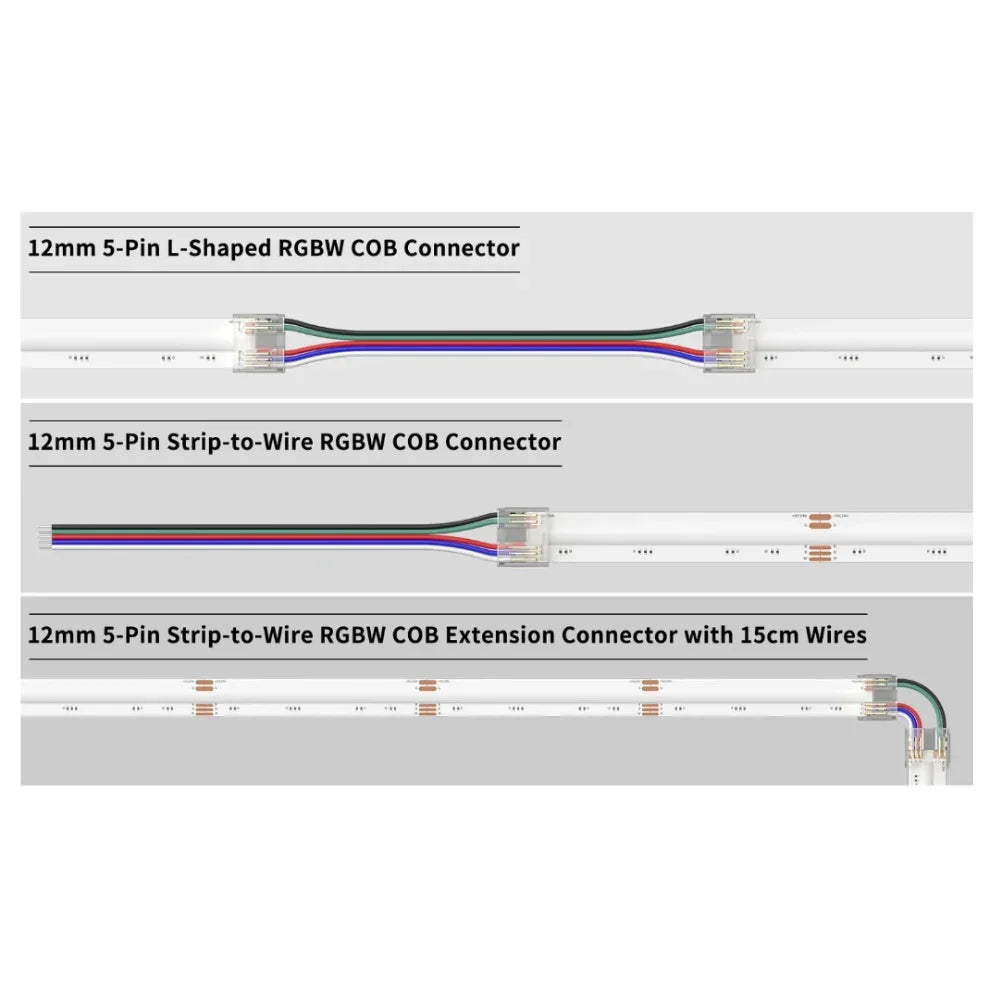 12mm 5-Pin Connectors Kit for RGBW COB LED Strip Light IP20