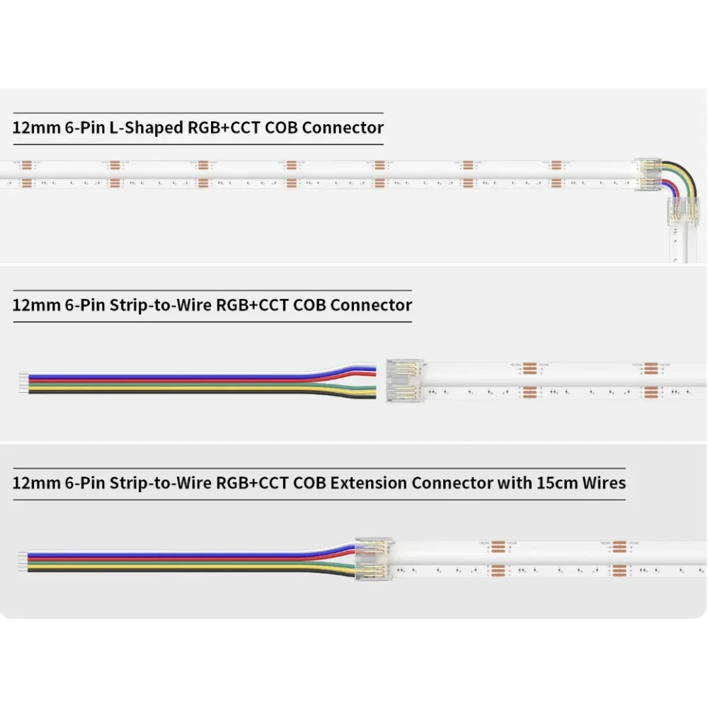 12mm 6-Pin Connectors Kit for RGB CCT COB LED Strip Light IP20