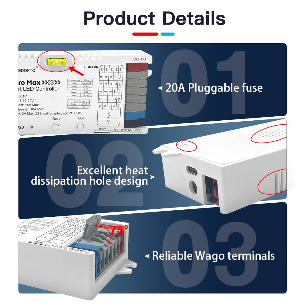 Gledpto ZigBee 3.0 Pro Max 5 in 1 LED Strip Controller PWM Dimming RGBCCT RGBW CCT Monochrome APP Voice Control GL-C-601P