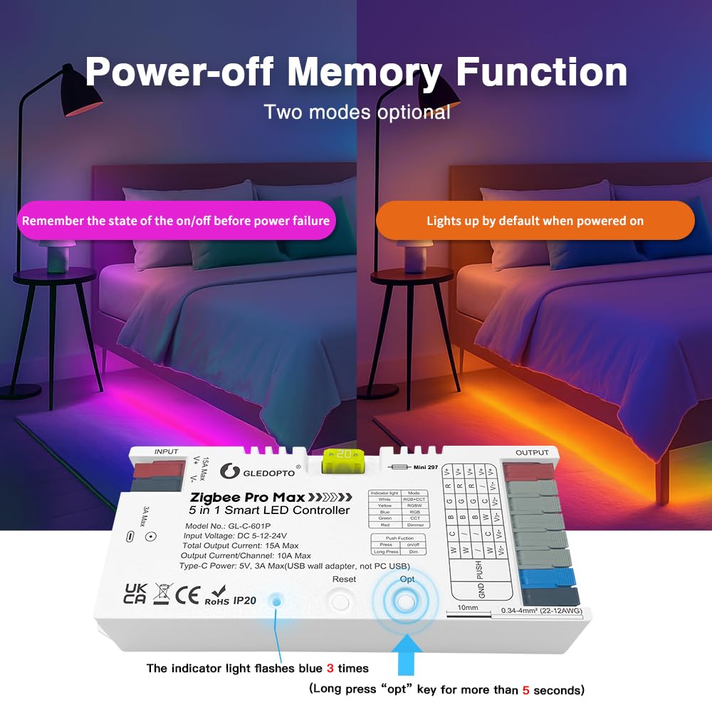 Gledpto ZigBee 3.0 Pro Max 5 in 1 LED Strip Controller PWM Dimming RGBCCT RGBW CCT Monochrome APP Voice Control GL-C-601P