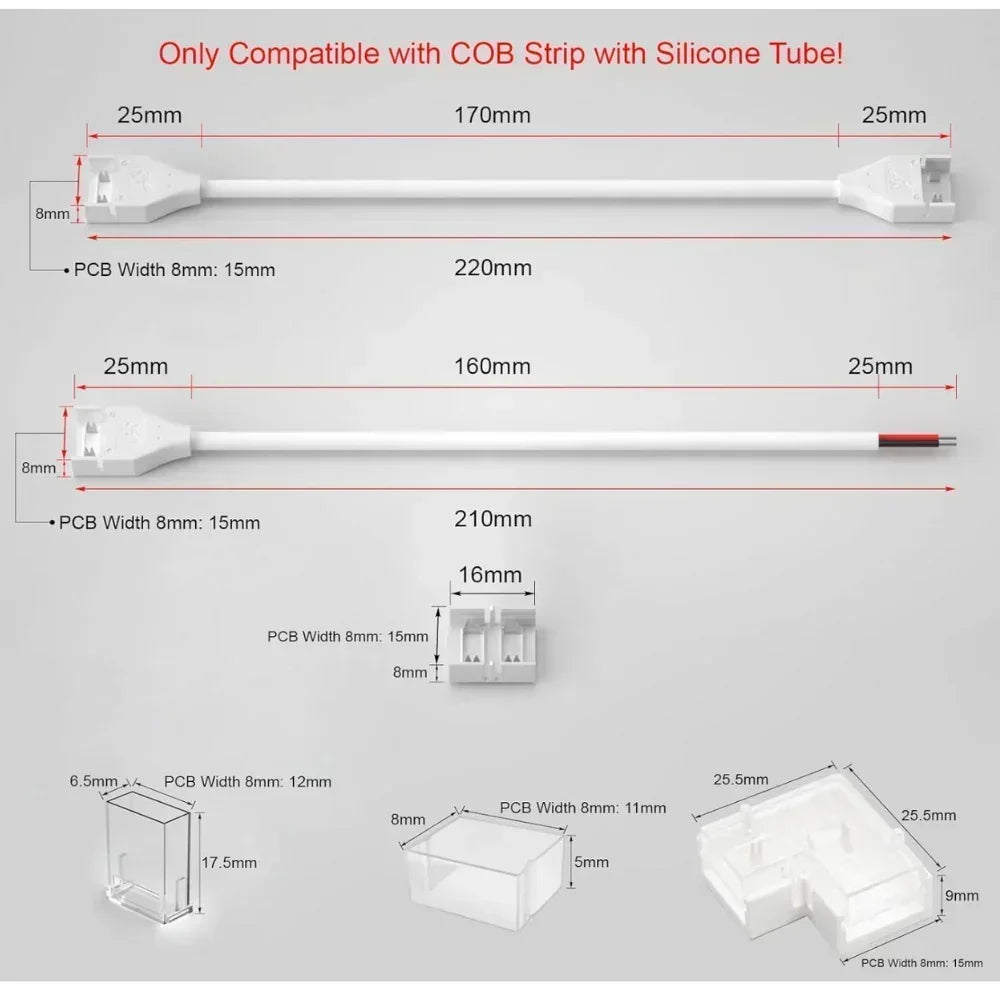 8mm 2-Pin DC IP67 Connectors for Single COB LED Strip Light