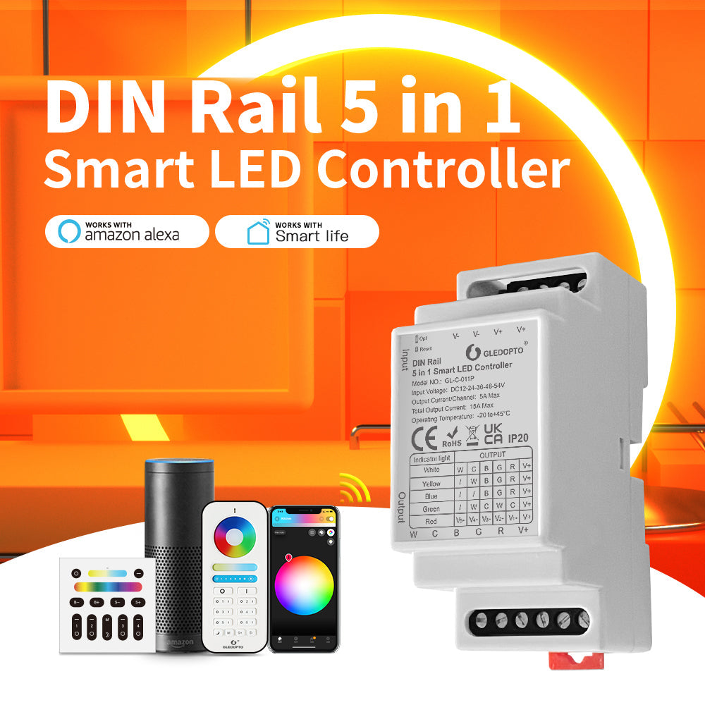 GLEDOPTO 35mm Din Rail Mount 5 in 1 Zigbee Smart Controller GL-C-011P - UK LED Lights