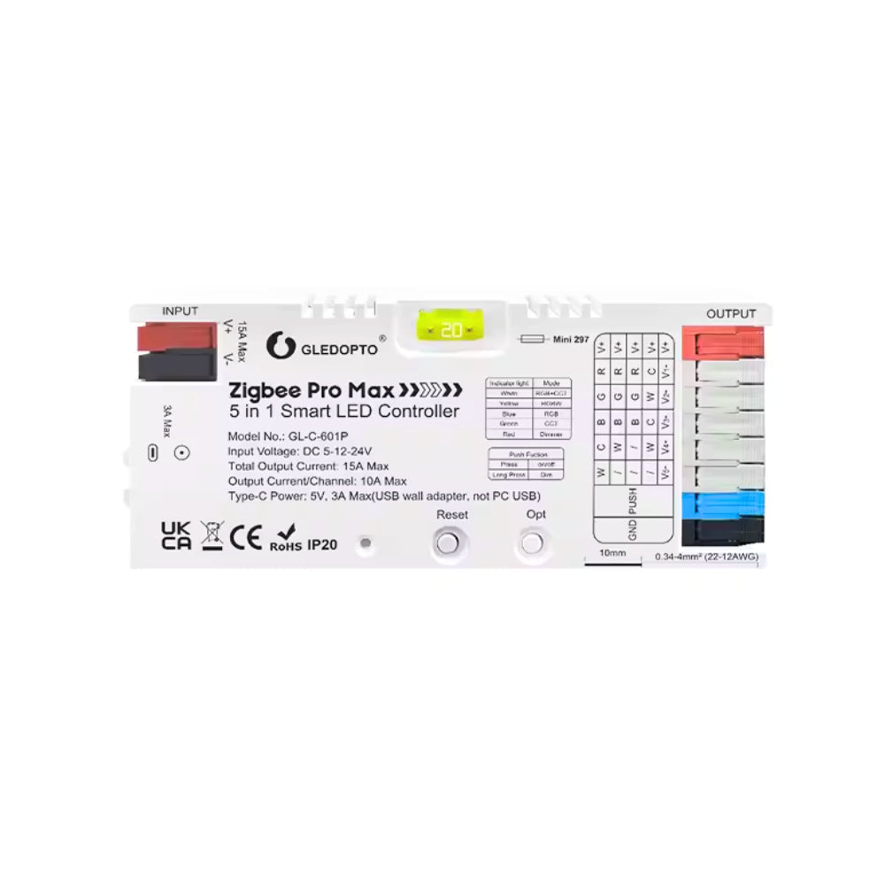 Gledpto ZigBee 3.0 Pro Max 5 in 1 LED Strip Controller PWM Dimming RGBCCT RGBW CCT Monochrome APP Voice Control GL-C-601P