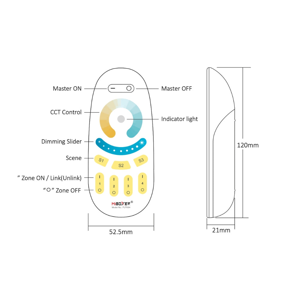 Miboxer CCT 4-Zone Color Temperature Remote FUT094