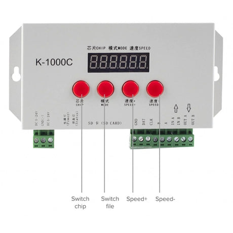 Digital RGB Pixel Controller K-1000C (T-1000S Updated) WS2812B WS2815 SK6812 WS2811 WS2801 LED Strip LED Matrix LED String 1536 Pixels Controller DC5-24V Addressable Programmable Controller with SD Card - UK LED Lights
