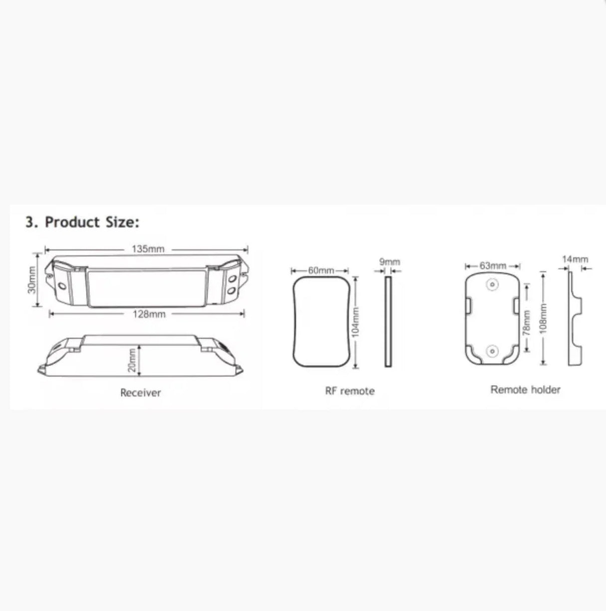 L Tech LED Mini RF DIM - M1/M3-3A Touch Remote Controller Dimmer Receiver for Single Colour LED Lighting Strip 12V 24V - UK LED Lights