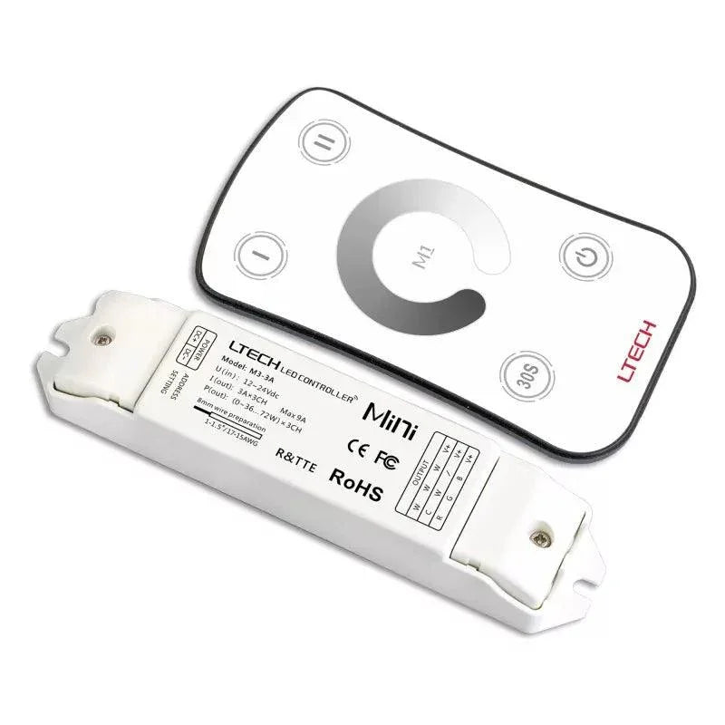 L Tech LED Mini RF DIM - M1/M3-3A Touch Remote Controller Dimmer Receiver for Single Colour LED Lighting Strip 12V 24V - UK LED Lights