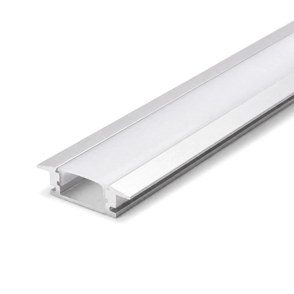Recessed LED profile with opal cover fitted along full length
