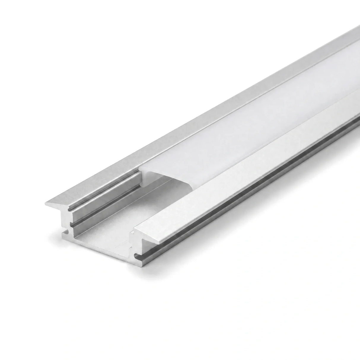 Silver 25x7mm recessed aluminium LED profile with opal diffuser cover
