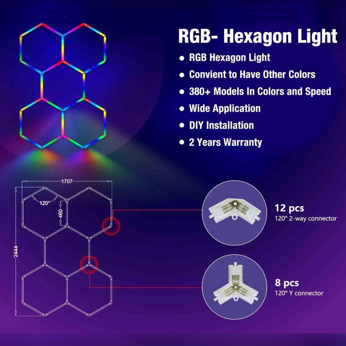 RGB Hexagrid LED Hexagon Ultrabright LED Multicolour Hex Lights - Five Hex Grid - UK LED Lights