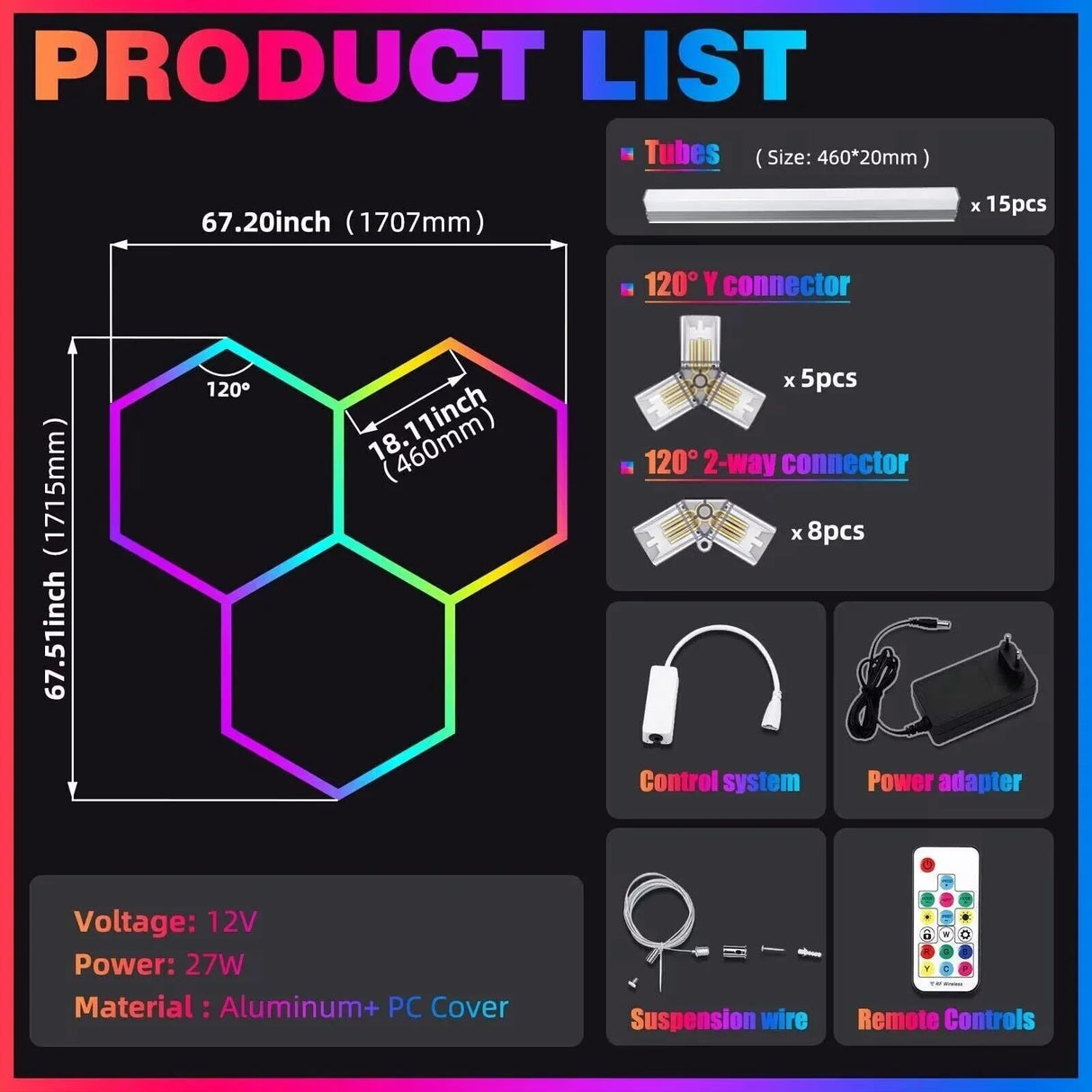 RGB Hexagrid LED Hexagon Ultrabright LED Multicolour Hex Lights - Three Hex Grid - UK LED Lights