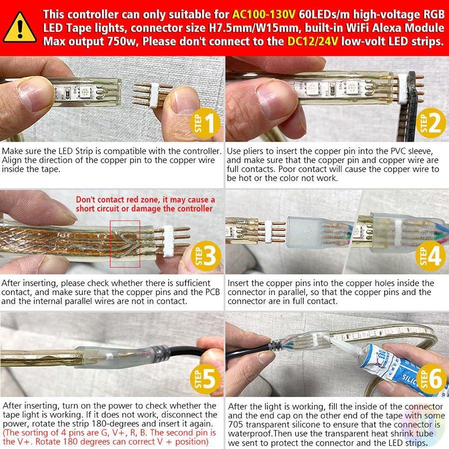 RGB LED Strip 220V 240V 60LEDs/m WiFi Tuya APP LED controller with 24key Remote - UK LED Lights