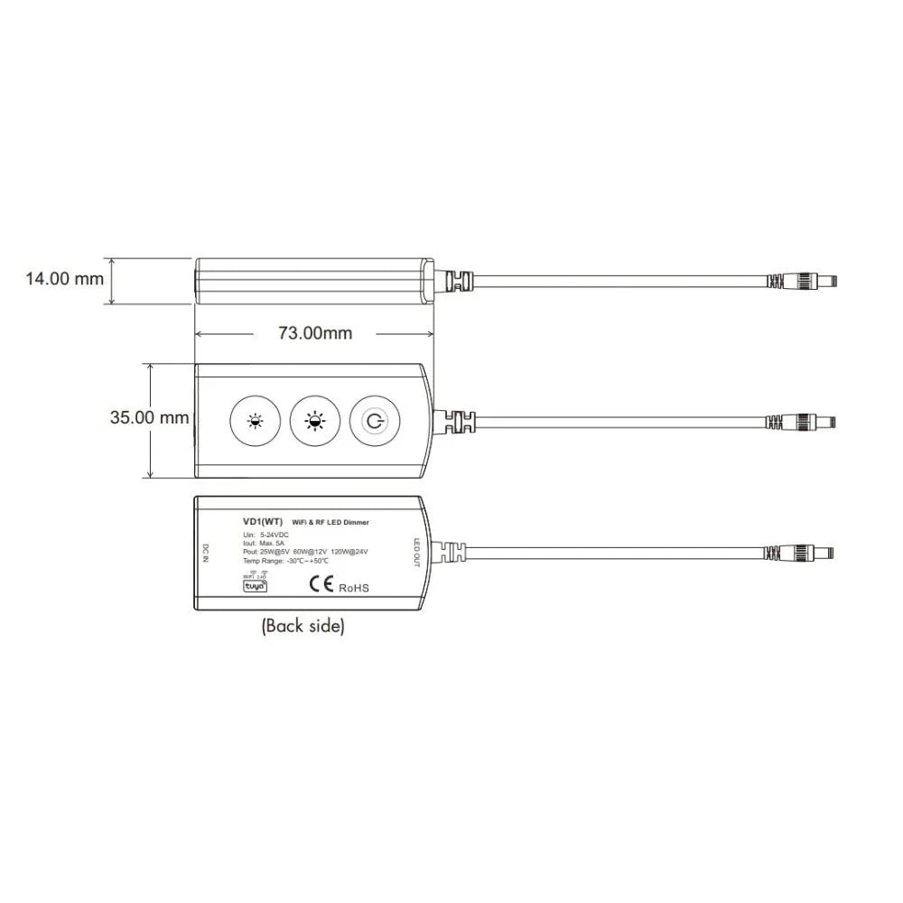 Single Colour 1CH*5A 5-24VDC WiFi & RF CV Controller VD1(WT) - UK LED Lights