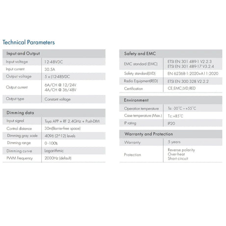 Skydance 12-48VDC 5CH*6A WiFi & RF 5 in 1 LED Controller V5-L(WT) - UK LED Lights