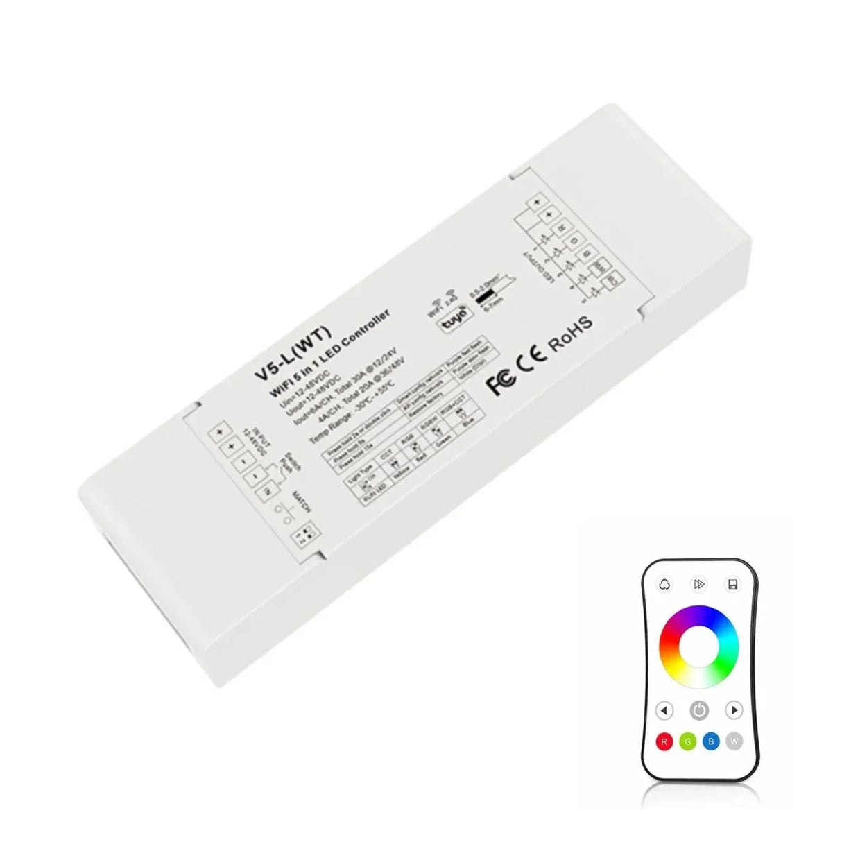 Skydance 12-48VDC 5CH*6A WiFi & RF 5 in 1 LED Controller V5-L(WT) with R8 Remote - UK LED Lights