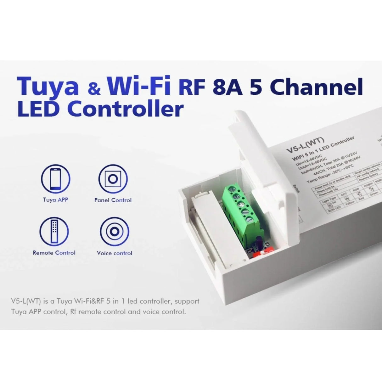 Skydance 12-48VDC 5CH*6A WiFi & RF 5 in 1 LED Controller V5-L(WT) with R8 Remote - UK LED Lights