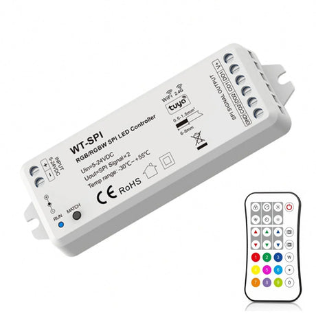 Skydance Digital Pixel RGB Controller 5-24VDC WiFi & RF RGB/RGBW SPI LED Controller WT-SPI (Tuya App) WS2811 with Remote - UK LED Lights