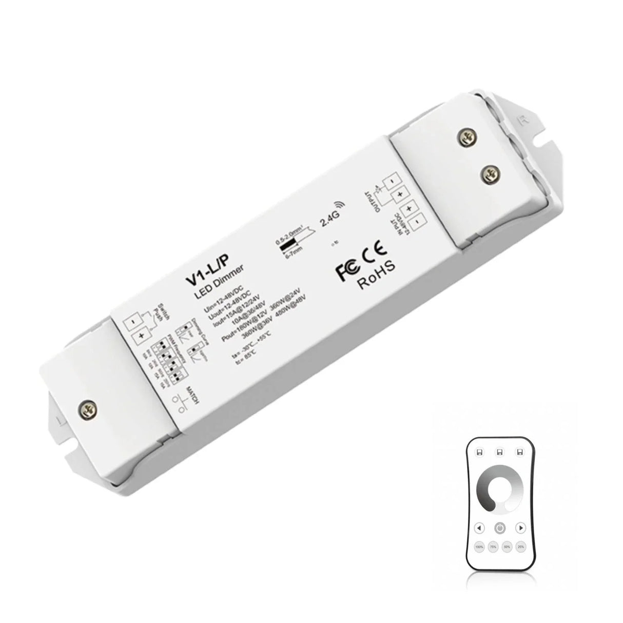Skydance Single Colour 1CH*15A 12-48VDC CV Controller, Push-Dim V1-L/P with R6-1 Remote - UK LED Lights