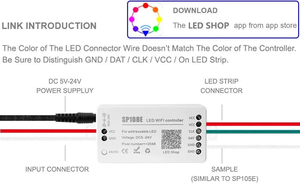 SP108E WiFi Controller DC 5V-24V for SK6812 SK6812-RGBW WS2812 WS2813 WS2811 AL2815 Digital Pixel Strip Light & Neon Flex - UK LED Lights