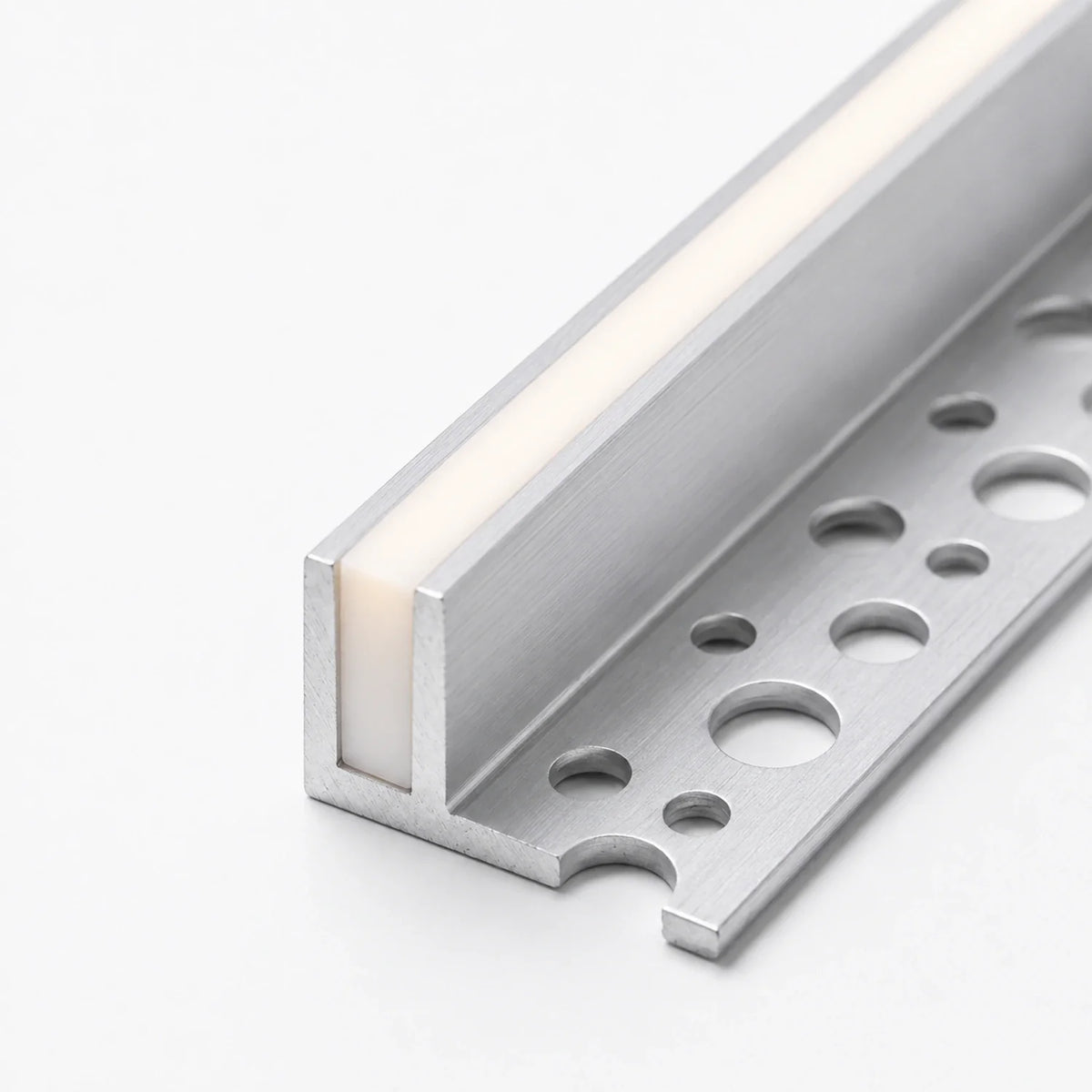 10×20mm IP67 Neon Flex seated in the tile-in aluminium channel, installation illustration
