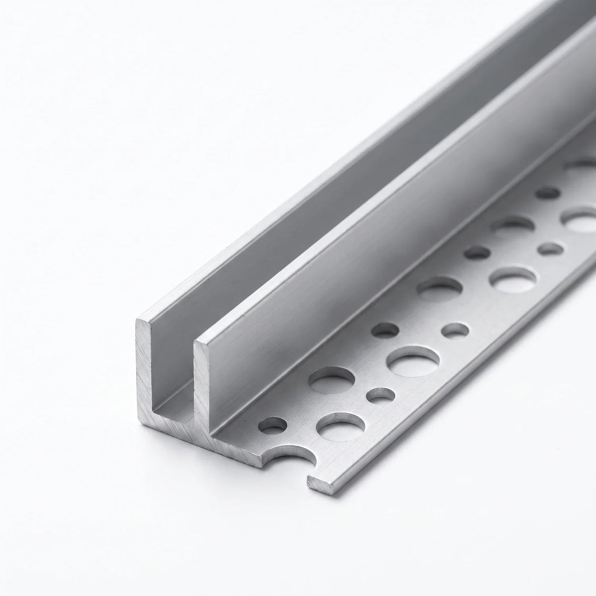 Close view of the straight tile-in aluminium profile for 8×16mm Neon Flex