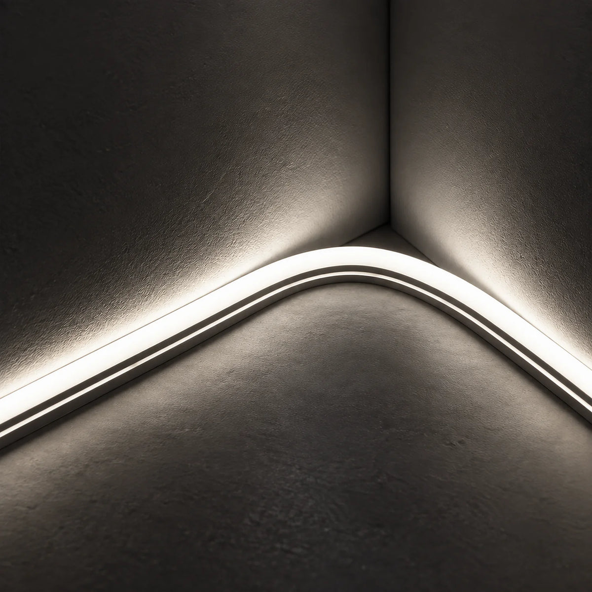 UK LED Lights 8×16mm 220–240V natural 4000k neon flex illuminating a curved inside corner