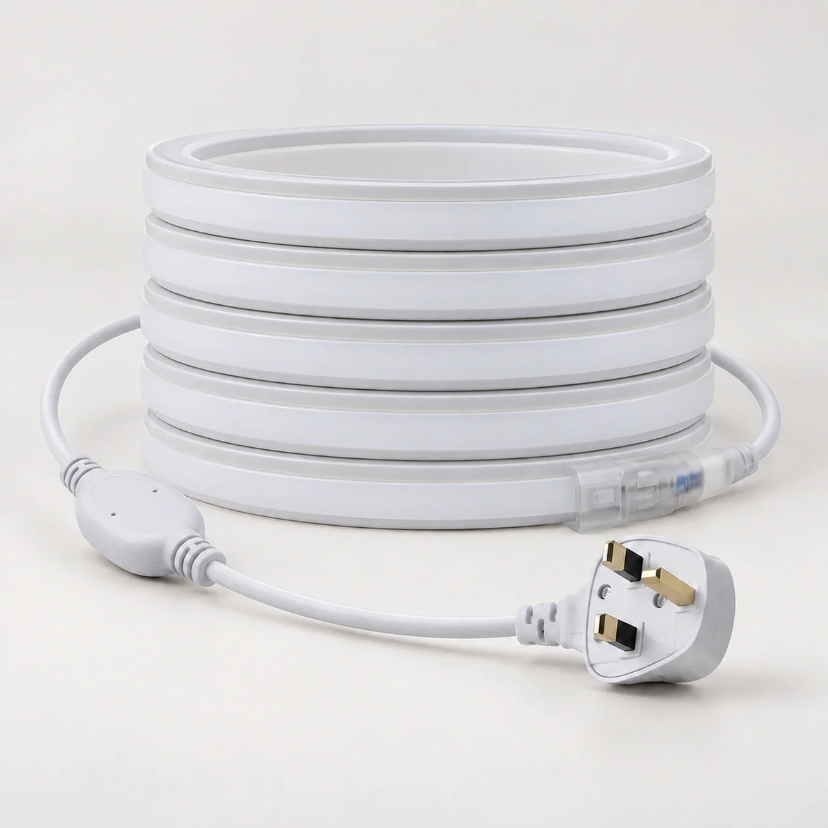 UK LED Lights 8×16mm 220–240V neon flex switched off, with inline connector and UK plug