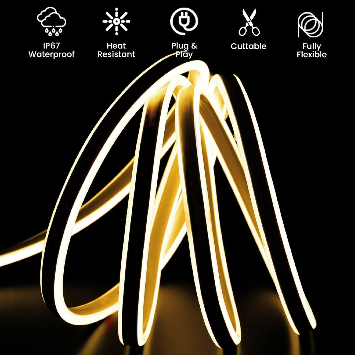 Warm White LED Neon Flex Double Side 220V 240V 120LED/m 8x16mm IP67 Waterproof Full Kit - UK LED Lights