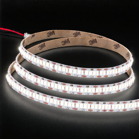 4000K 12V 240 LEDs/m LED strip with 3M backing on charcoal background