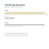 12V LED strip dimensions showing 10mm PCB and 12.5mm cut interval
