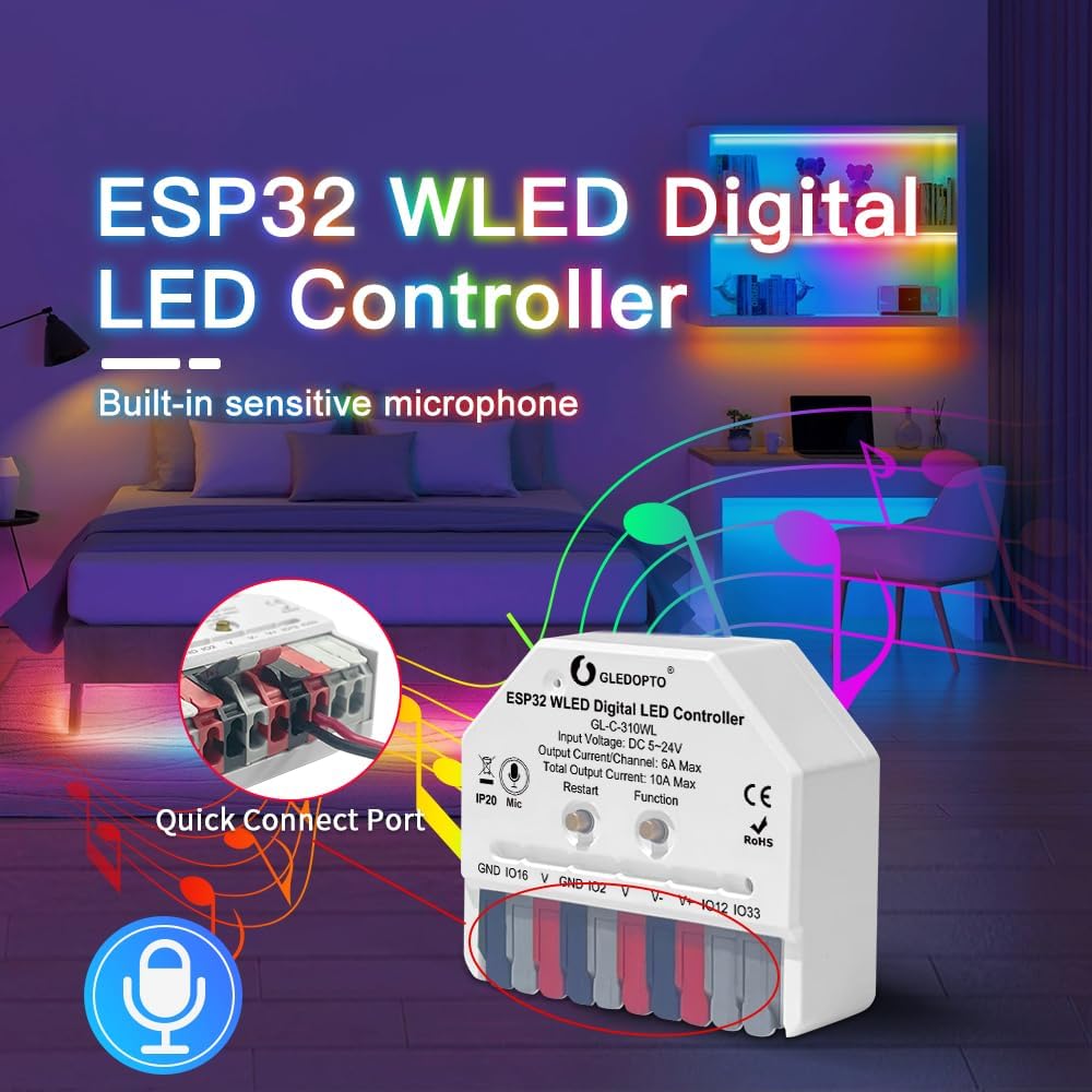 GLEDOPTO ESP32 Mini WLED Pixel Controller DIY Music GL-C-310WL