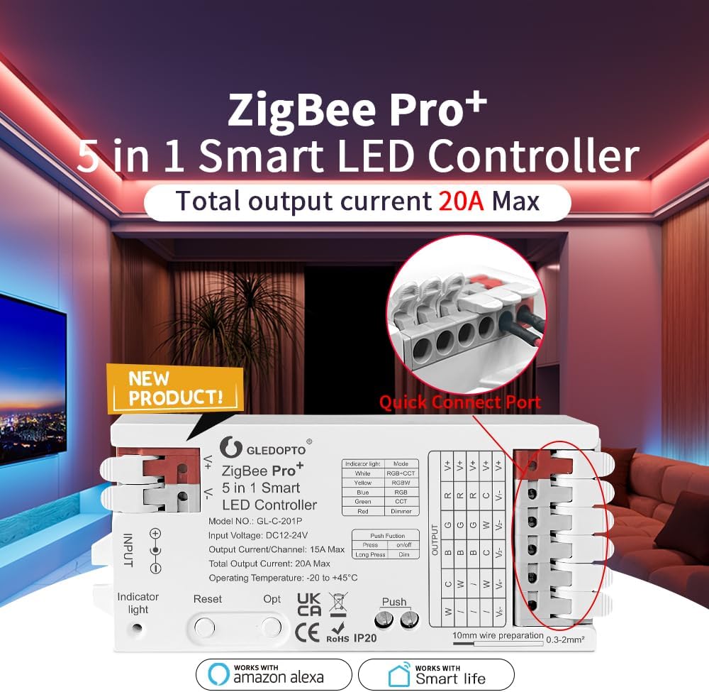 GLEDOPTO ZigBee Pro Plus 5 in 1 Series Controllers for LED Light Strips Smart Home GL-C-201P