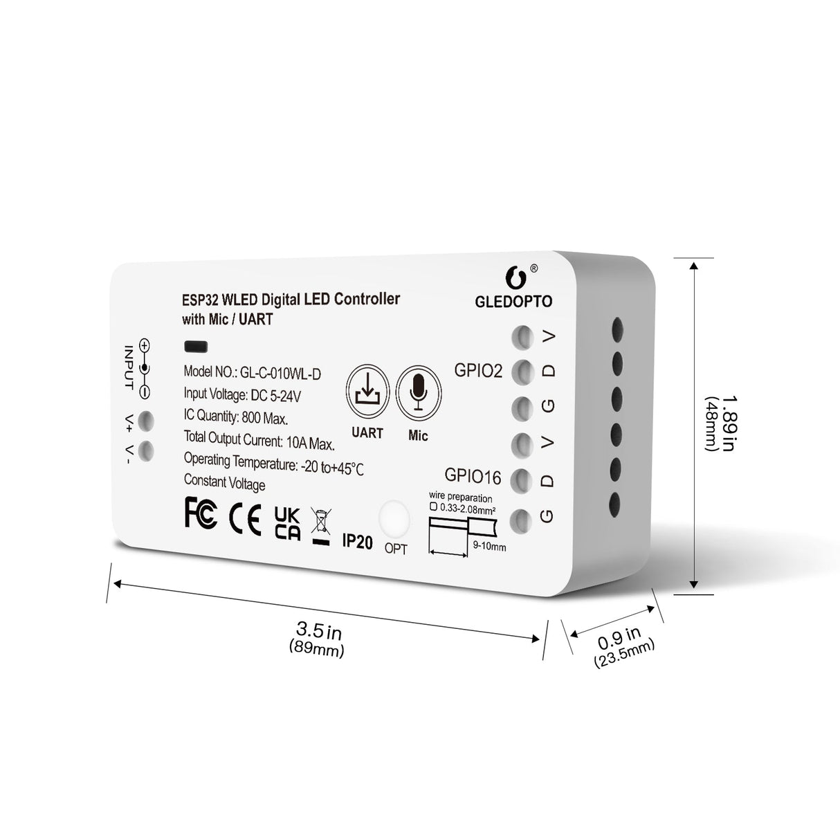 GLEDOPTO ESP32 WLED Digital Pixel LED Controller With Mic Music App Control GL-C-010WL