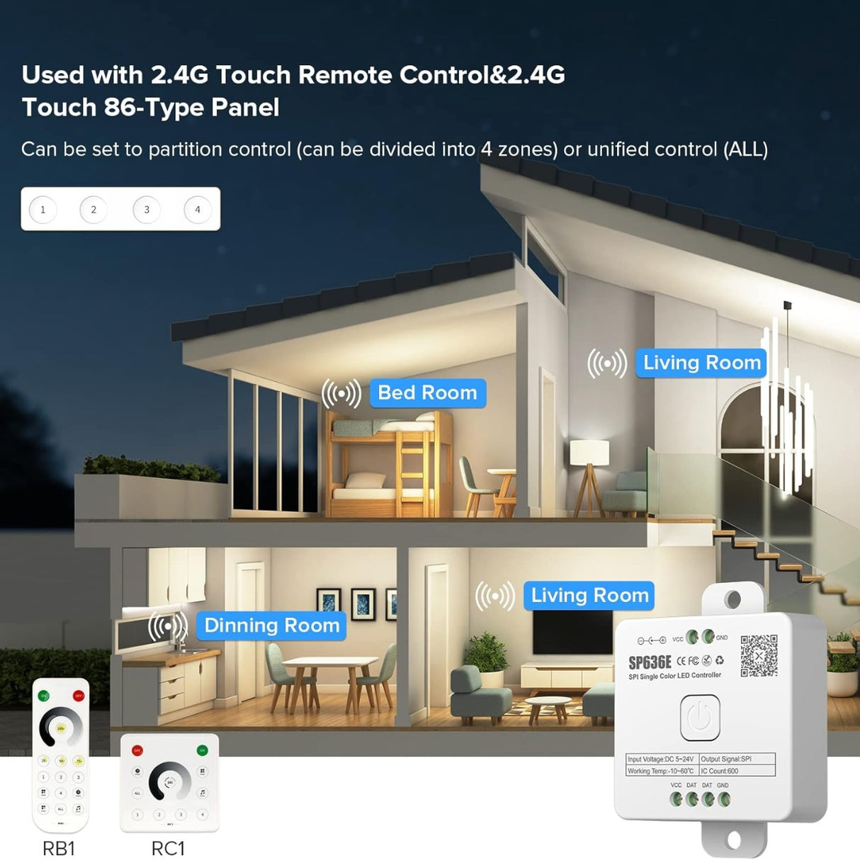 SP636E DC5-24V Addressable LED Strip Dimmer Bluetooth Music Control