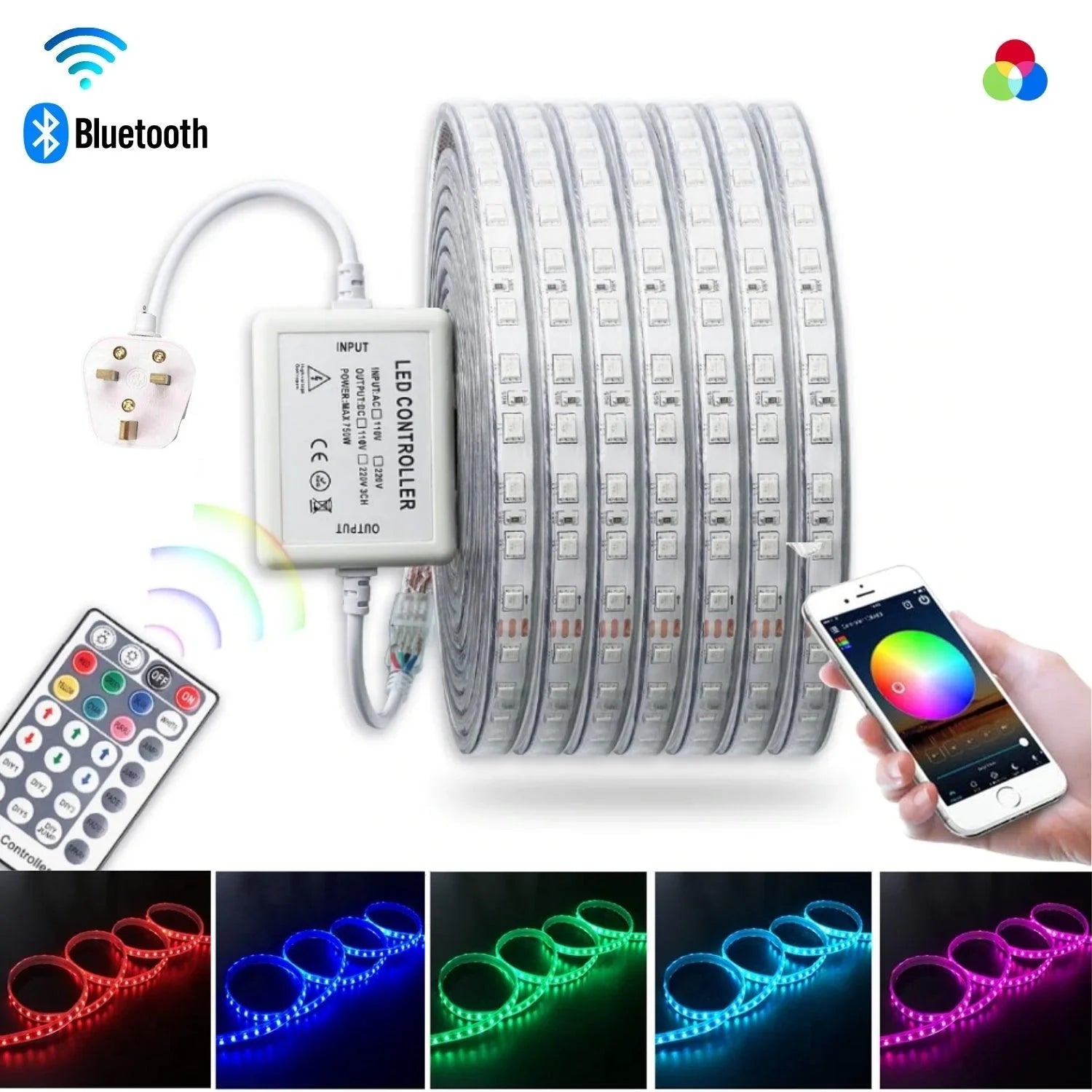 ONSSI LED-Streifen RGB 15 M, IP65 Wasserdicht – 220V, Mit Fernbedienung & APP-Steuerung