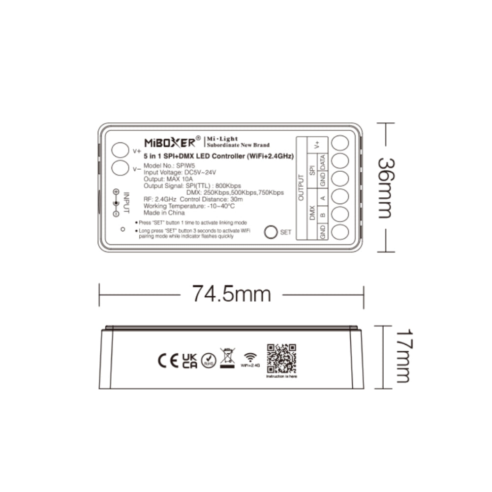 Miboxer 5 in 1 SPI+DMX LED Controller (WiFi+2.4G) SPIW5