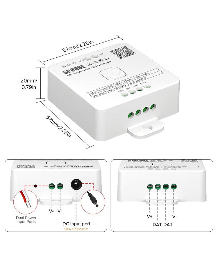 SP636E DC5-24V Addressable LED Strip Dimmer Bluetooth Music Control