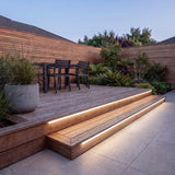 Neutral White 4000K 15x15mm Top Bend LED neon flex - outdoor timber decking installation illustration.