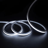 Cool White 6000K LED Neon Flex 15x15mm Top Bend, overlapping offset coils with raised arc and colour glow on a black surface
