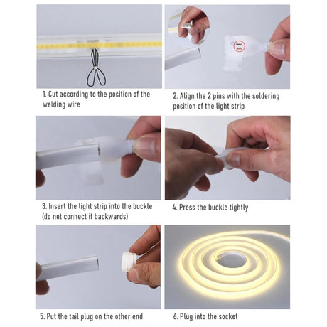 COB LED Strip 220V 240V Cool White 6000K 288 LEDs/m IP65 with UK Plug - ATOM LED