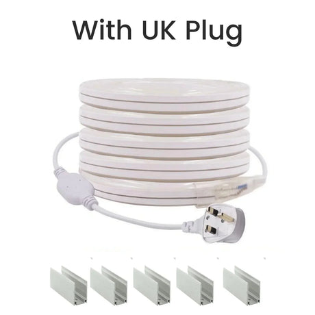 Cool White LED Neon Flex AC 220V 240V 8x16mm 120LEDs/m IP65 Waterproof with UK Plug - ATOM LED