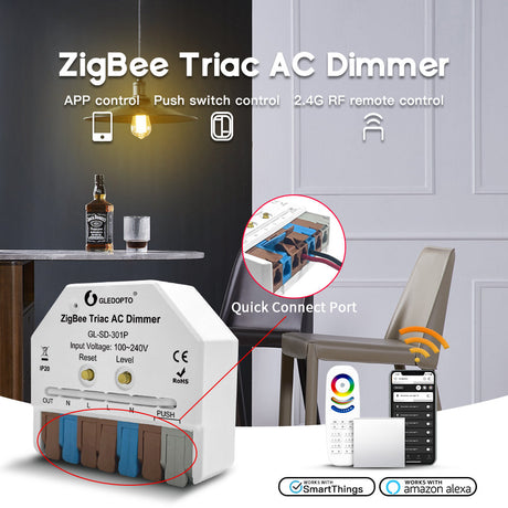 Gledopto ZigBee AC Triac In-Wall Dimmer Control Box with Button GL-SD-301P