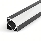 Black aluminium LED corner profile 19x19mm with opal diffuser, 2 metre