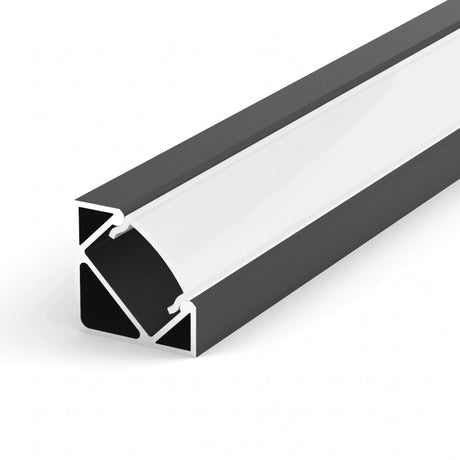 Black aluminium LED corner profile 19x19mm with opal diffuser, 2 metre