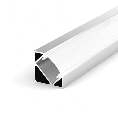 Silver aluminium LED corner profile 19x19mm with opal diffuser, 2 metre