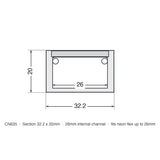 CN635 outdoor floor profile dimensions, 32.2 x 20mm with 26mm internal channel