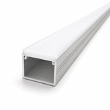 Silver aluminium LED floor profile 32.2 x 20mm with thick opal cover fully seated