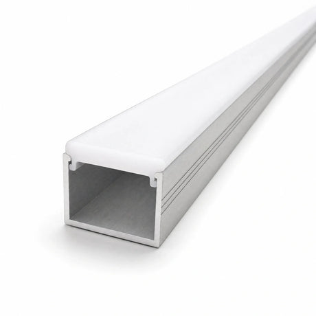 Silver aluminium LED floor profile 32.2 x 20mm with thick opal cover fully seated