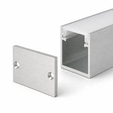 Brushed aluminium end cap with countersunk screw holes and 32.2 x 20mm profile