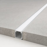LED floor profile recessed into a floor slab with cover sitting flush